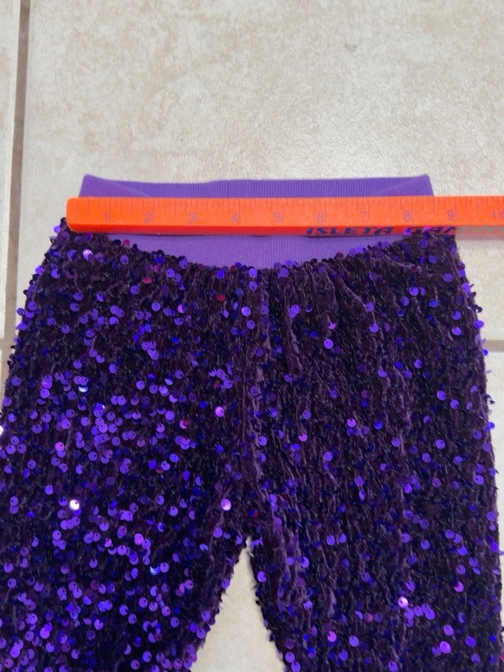 Girls Purple Sequin Bell Bottom Pants 5-6T Selena Cosplay Disco